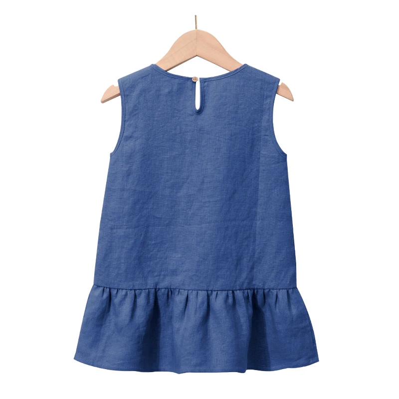 Blue%20Sleeveless%20O-Neck%20Linen%20Flower%20Girl%20Dress-