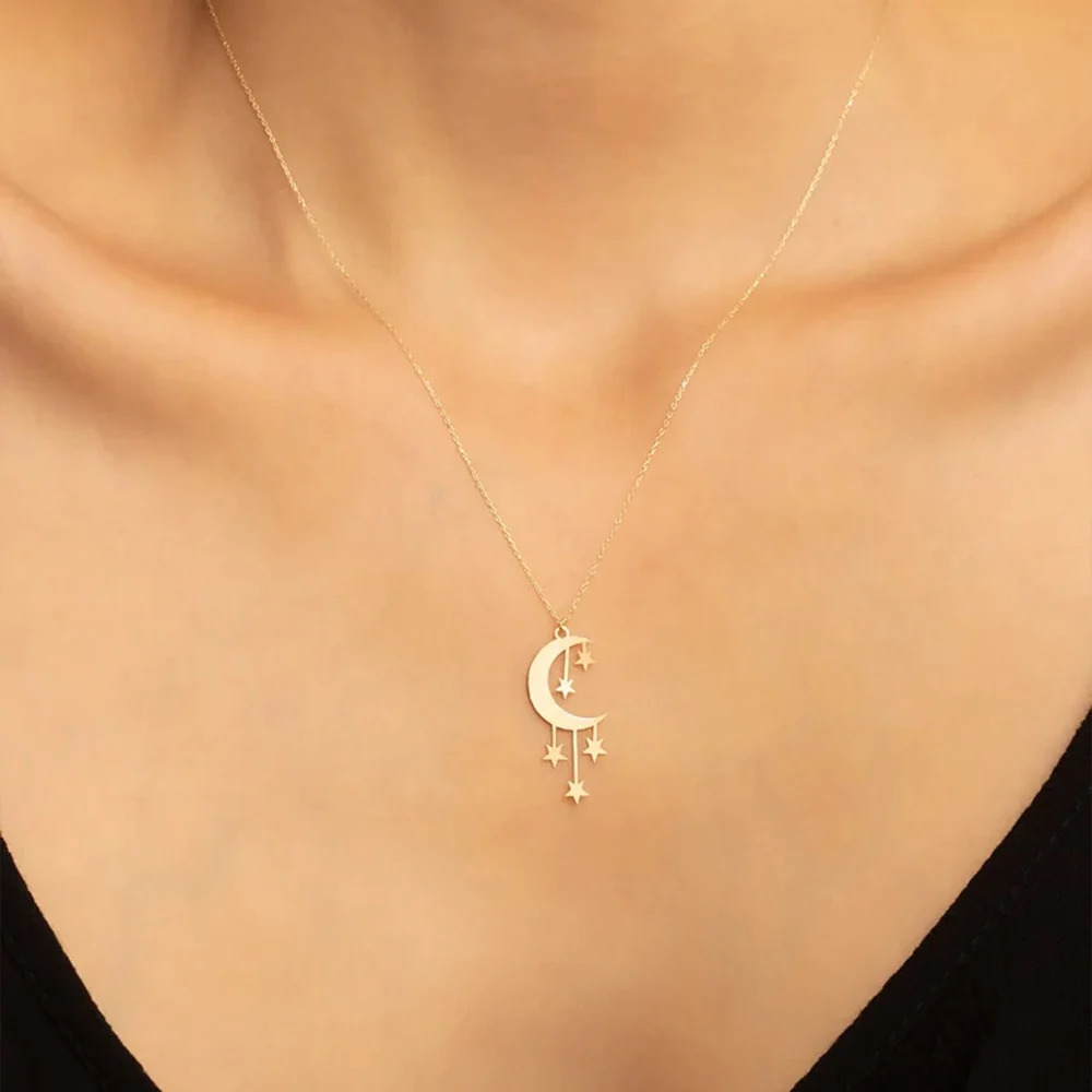 Moon%20Stars%20Pendant%20Women%20Choker%20Necklace