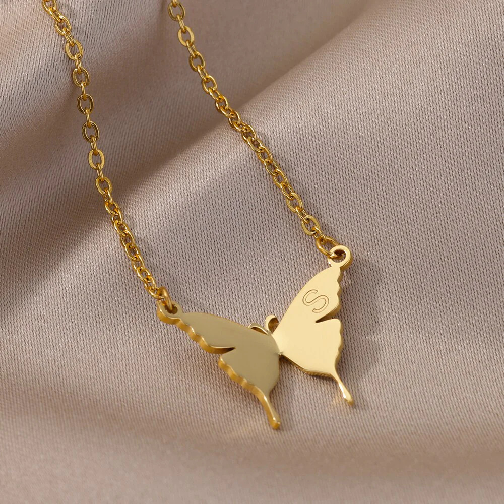 Initials%20Letter%20Butterfly%20Pendant%20Necklace