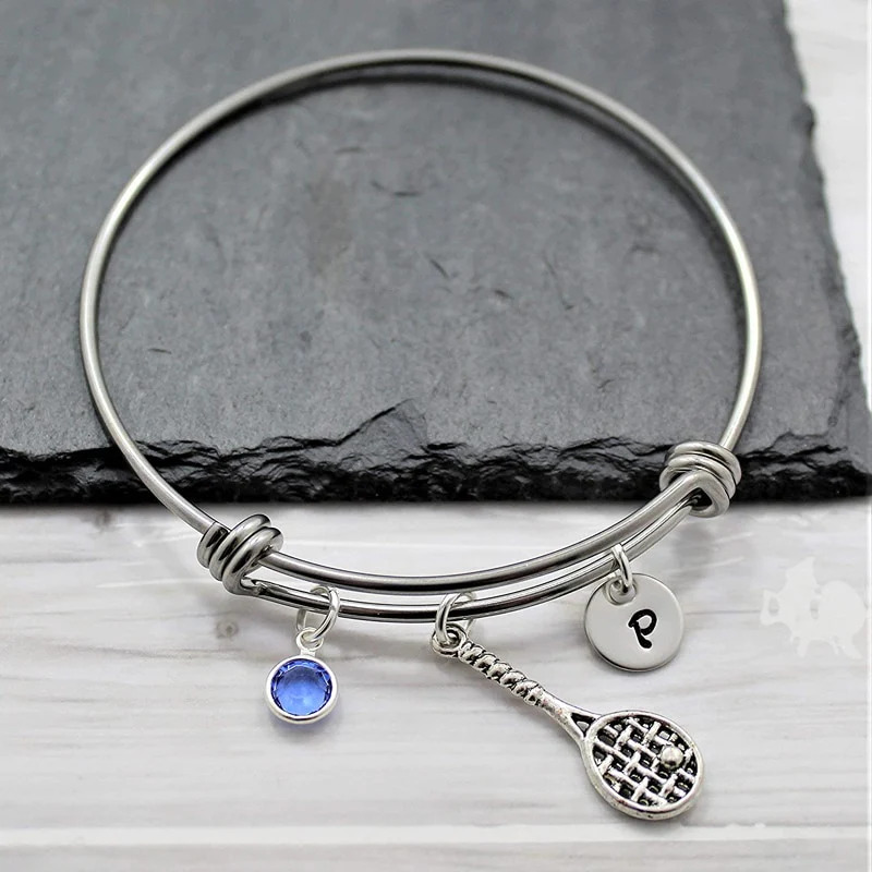 Personalized%20Birthstone%20Tennis%20Racquet%20Initial%20Bangle