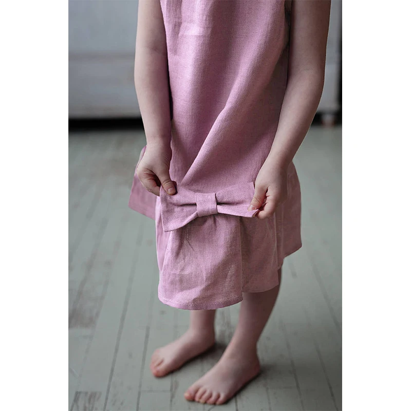 Pink%20Sleeveless%20O-Neck%20Linen%20Flower%20Girl%20Dress-