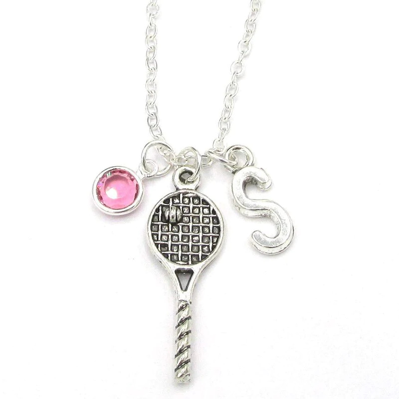 Personalized%20Birthstone%20Tennis%20Racket%20Initial%20Necklace/