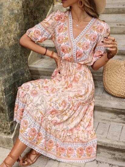 Bohemian Pink Floral Summer Dress   -