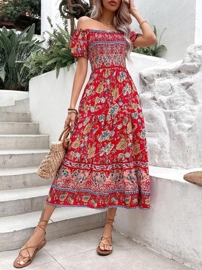 Bohemian Red Party Midi Dress   