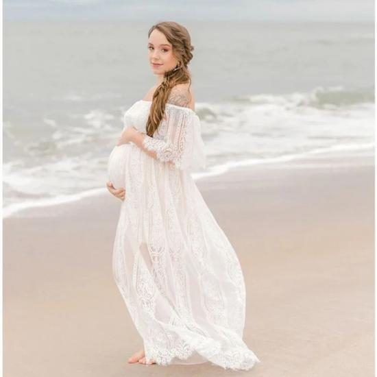 Maternity Long Lace White Dress