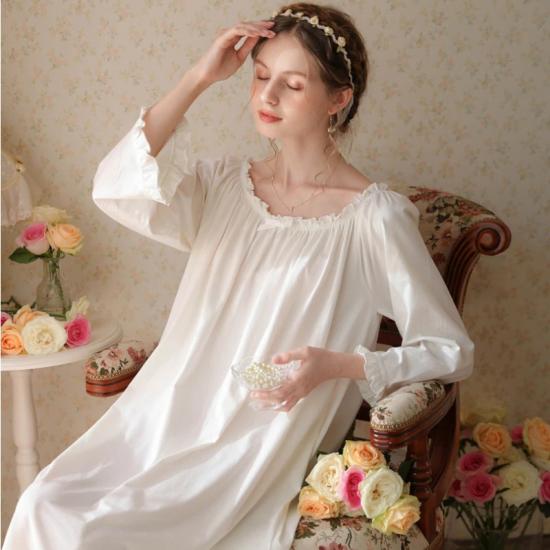 White Cotton Loose Night Dress