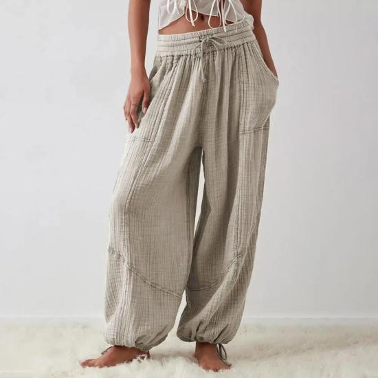 Gray Women Harem Cotton Linen Pants
