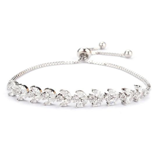 White Gold Platinum Marquise and Round Cubic Zircon Bracelet