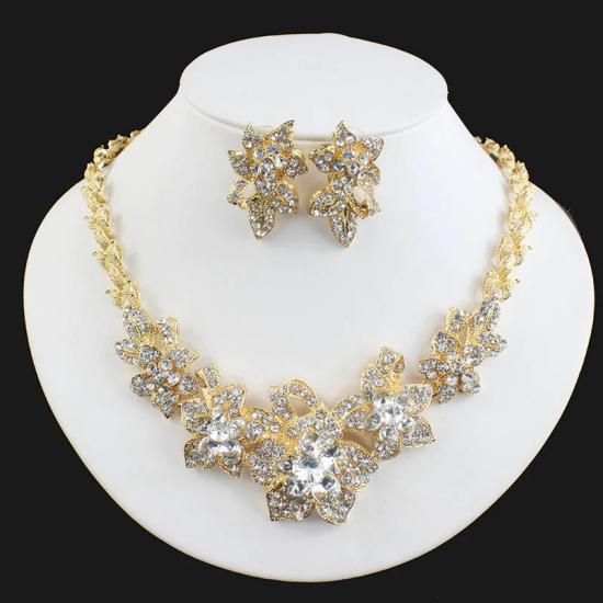 Gold crystal leaf lady jewelry set