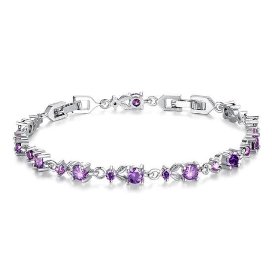 Silver Platinium Purple Cubic Zircon Stone Ladies Bracelet Bangle