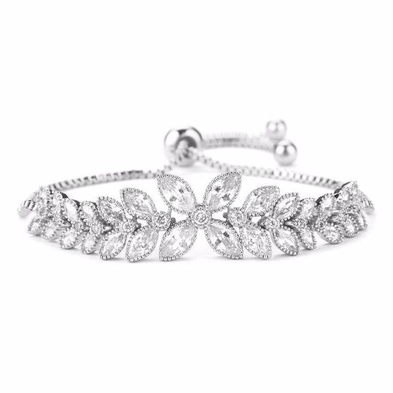 White Gold Platinum Marquise Flower Bracelet