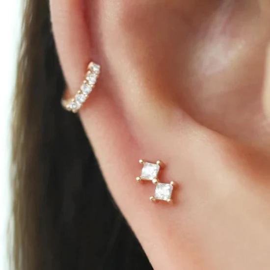 1 Piece Dainty Two CZ Stud Earrings for woman