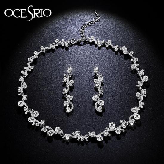 Romantic cubic zirconia silver necklace earrings set