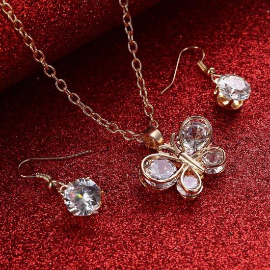 Gold crystal stone butterfly design women’s jewelry set