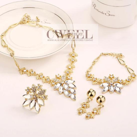18K gold plated romantic design crystal lady jewelry set