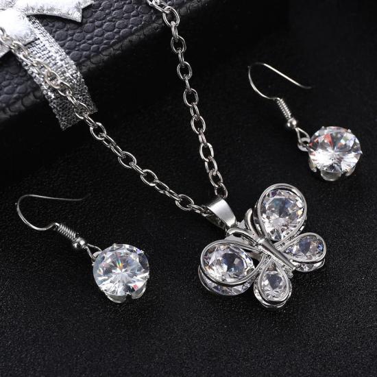 Silver white crystal stone romantic butterfly lady jewelry set
