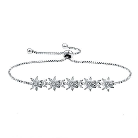 White Gold Platinum Marquise Flowers Bracelet/