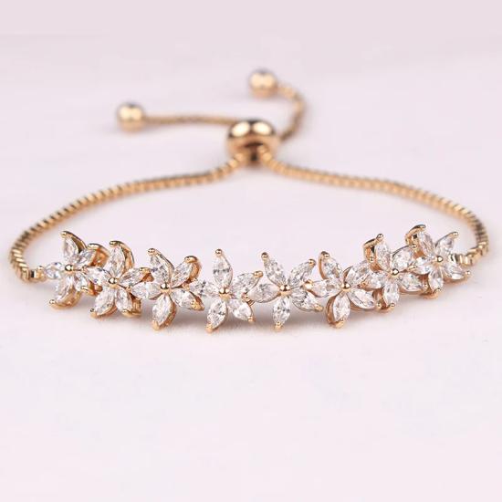 Gold Platinum Sparkling Crystal Flower Design Bracelet/