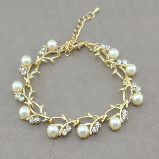 Gold plated pearl flower branch bracelet