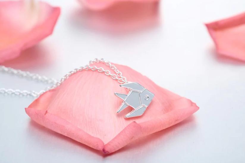 Origami Tropical Fish Silver Necklace/