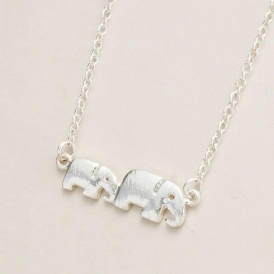 Mother and Baby Elephant Silver Necklace/