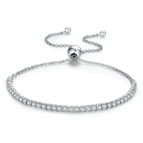 Silver Platinum White Zircon Tennis Bracelet/