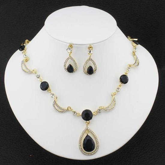 Black Crystal Gold Ladies Jewelry Set