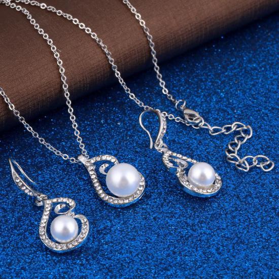 silver white simulated pearl romantic design womens jewelry set