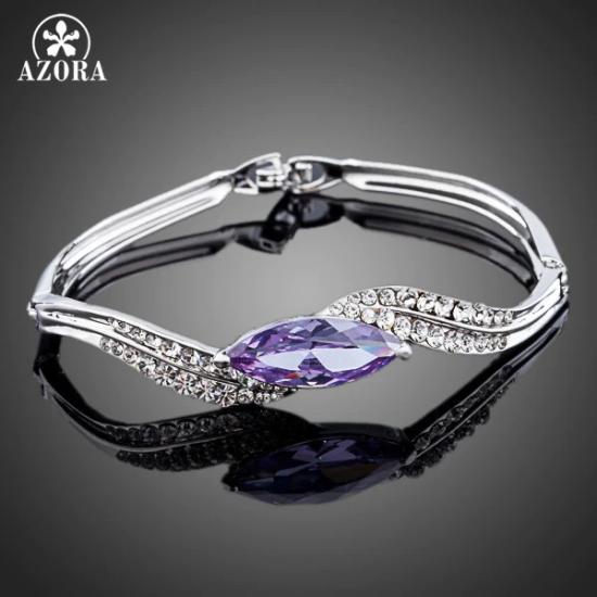 Platinum plated stellux crystal stone curved ladies diamond bracelet