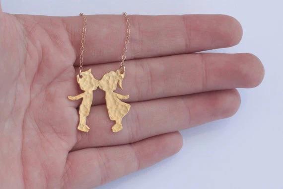 Kissing Kids Gold Necklace