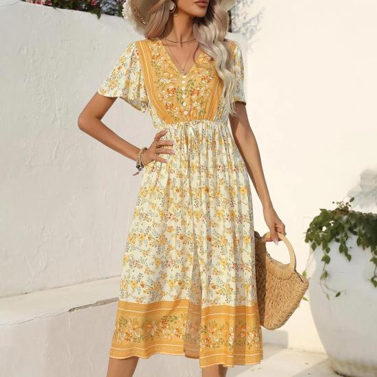 Yellow Summer Floral Long Dress