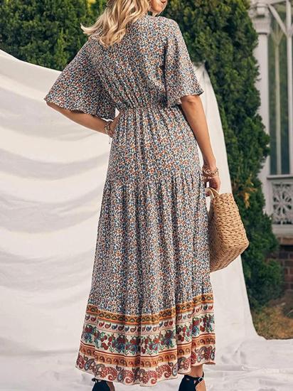 Yellow Retro Print Boho Long Dress