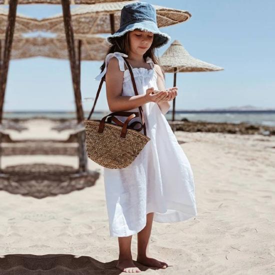 White Linen Beach Sundress Flower Girl Dress 