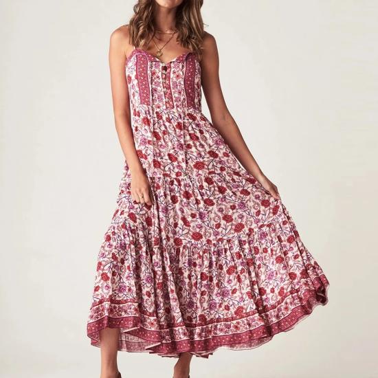 Wine Gypsy Floral Summer Dress     