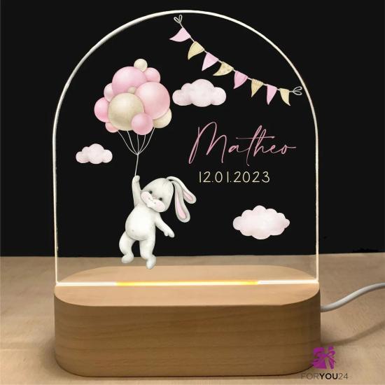  Personalized Rabbit with Pink Balloons BabyGirl Night Light/