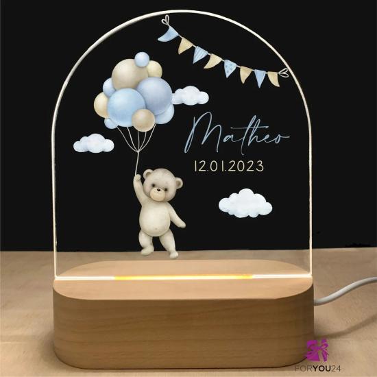  Personalized Bear with Blue Balloons BabyBoy Night Light/