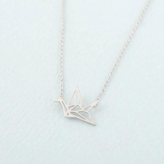 Origami Crane silver Necklace/