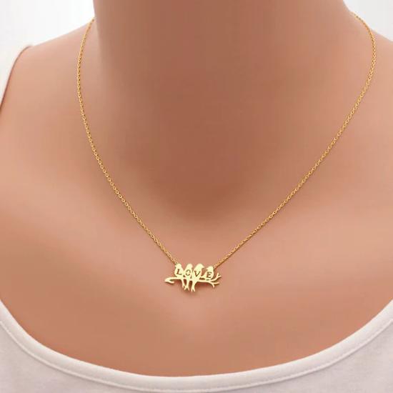 Love Birds on the Branch Necklace,gold