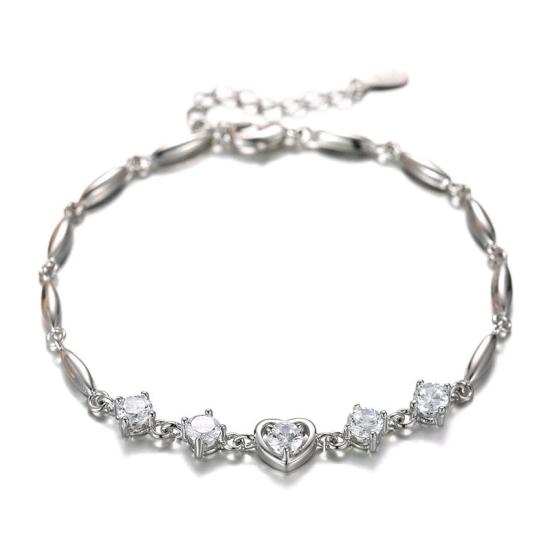 Gorgeous zircon women bracelet with white gold heart/