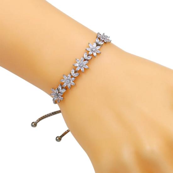 White Gold Platinum Marquise Flowers Bracelet