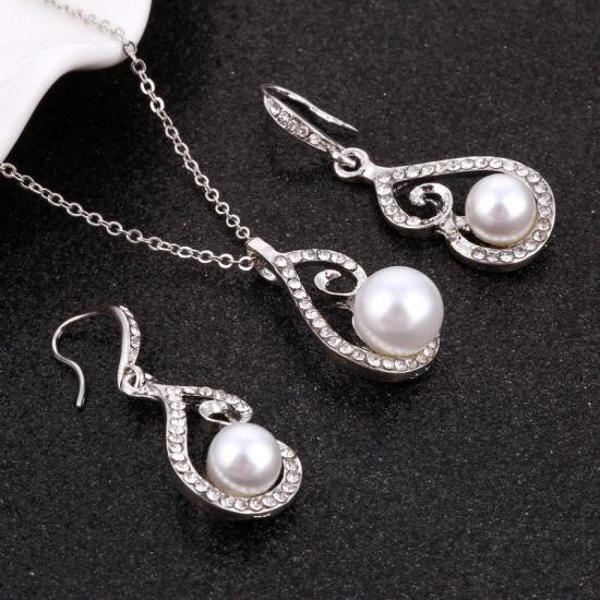silver white simulated pearl romantic design womens jewelry set