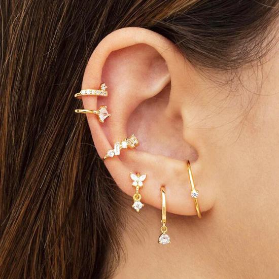 Minimalist 3 Prongs CZ Ear Lobe Cuff Earrings