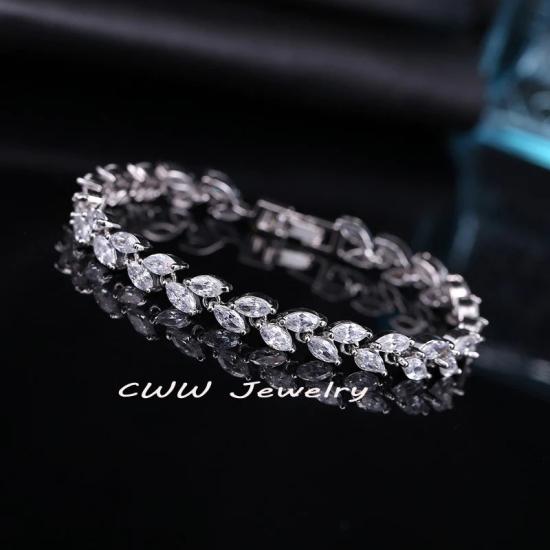 White Gold Platinum Crystal Leaf Ladies Bracelet