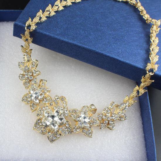 Gold crystal leaf lady jewelry set