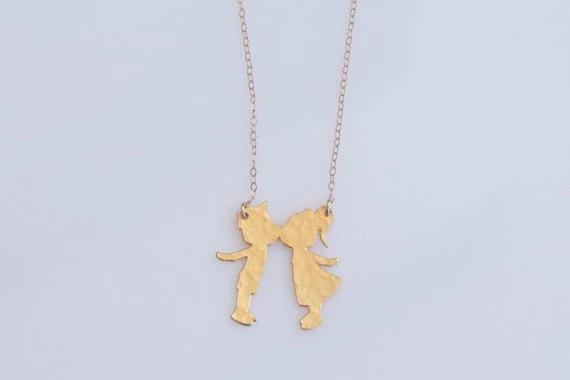 Kissing Kids Gold Necklace