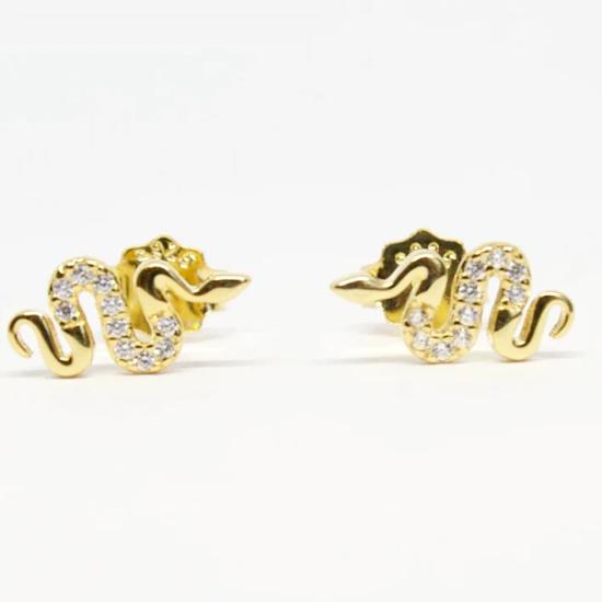 Dainty & Minimalist CZ Snake Shaped Stud Earrings/