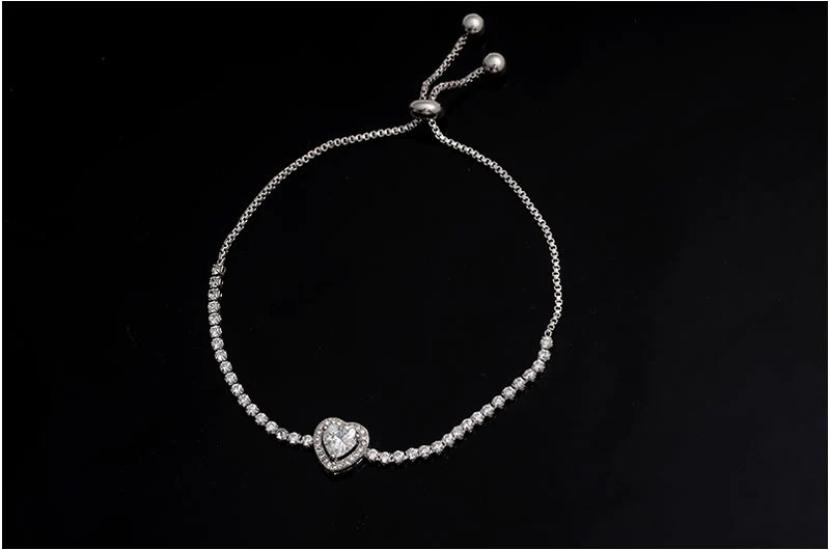 Diamond Heart White Gold Bracelet/