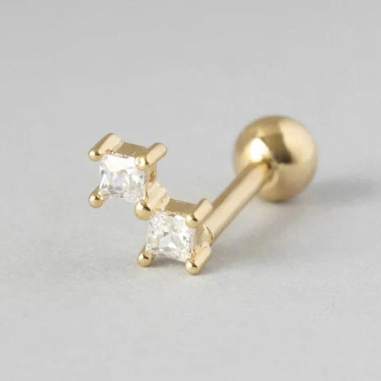 1 Piece Dainty Two CZ Stud Earring for woman/