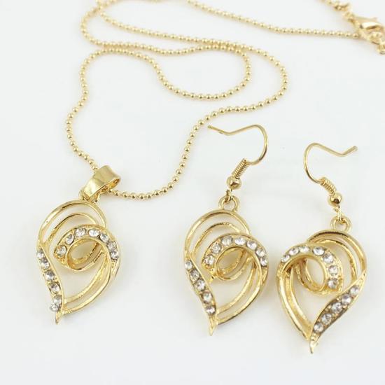 Gold crystal stone heart design women’s jewelry set
