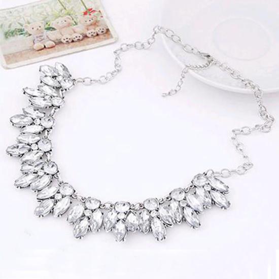 Crystal flower silver chokers necklace